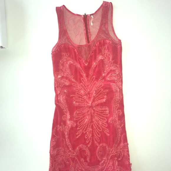 Free People Red Netted Dress with beading detail - Picture 3 of 10